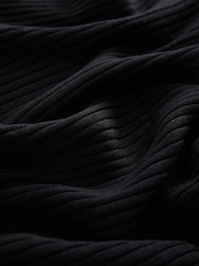 Black Ribbed Off The Shoulder Mini Jumper Dress - Image 2 of 6