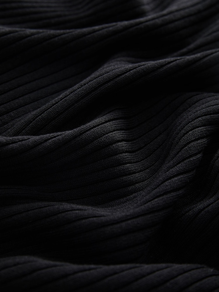 Black Ribbed Off The Shoulder Mini Jumper Dress - Image 2 of 6