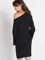 Black Ribbed Off The Shoulder Mini Jumper Dress - Image 3 of 6