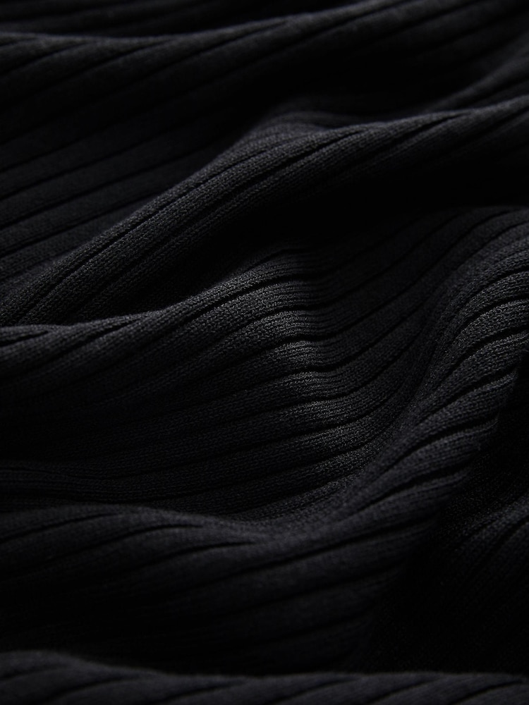 Black Ribbed Off The Shoulder Mini Jumper Dress - Image 6 of 6