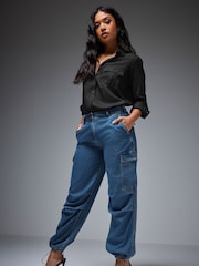 PixieGirl Petite Blue Parachute Trousers - Image 1 of 3