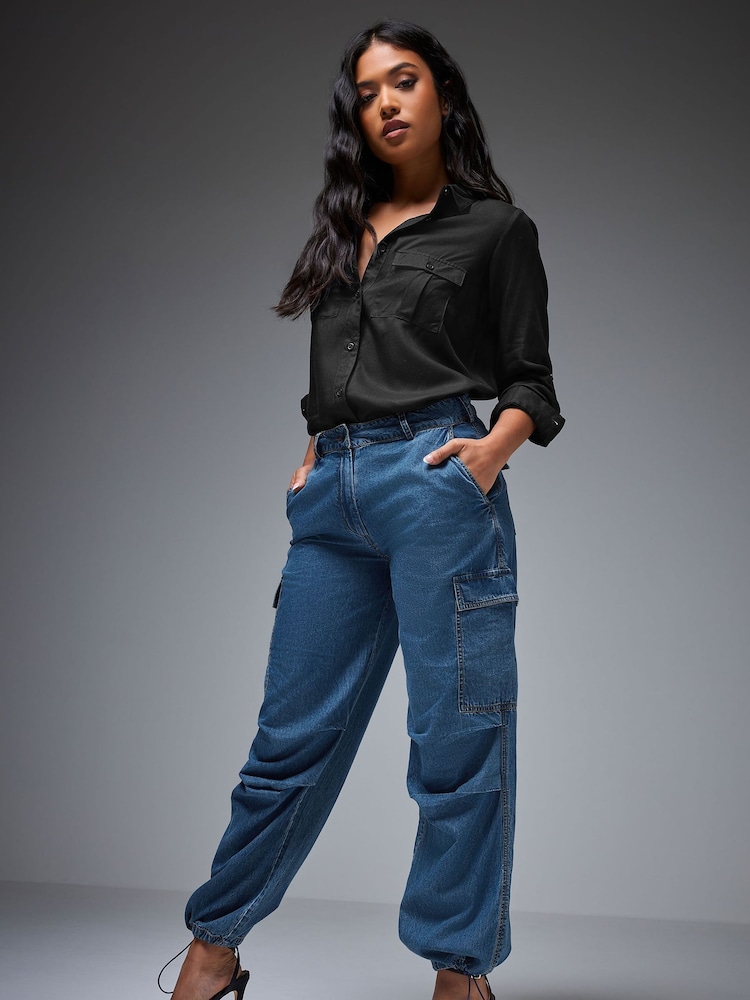 PixieGirl Petite Blue Parachute Trousers - Image 1 of 3