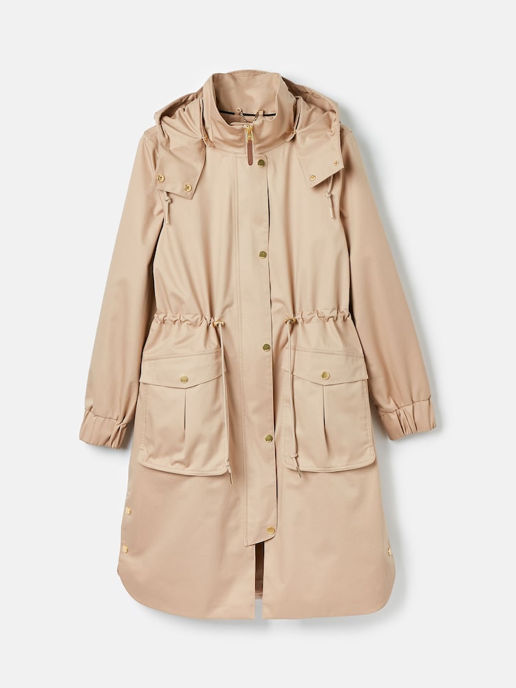 Joules Harpsden Beige Waterproof Long Raincoat with Hood - Image 1 of 3