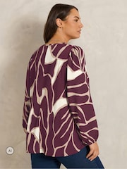 Evans Red Balloon Sleeve Pleated All Over Print Top - Image 3 of 6