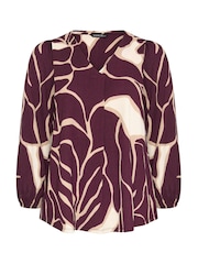 Evans Red Balloon Sleeve Pleated All Over Print Top - Image 5 of 6