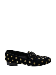 Dolce & Gabbana Velvet Black Loafers with Ricamo Embroidery and Crown Embellishment - Image 1 of 1