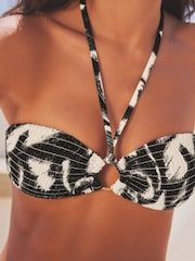 Black/Ecru Butterfly Shirred Ring Front Bikini Top - Image 4 of 6