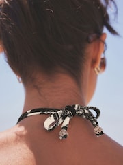 Black/Ecru Butterfly Shirred Ring Front Bikini Top - Image 5 of 6