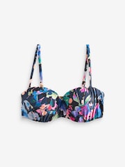 Navy Floral Ruched Shaping Wired Bandeau Bikini Top - Image 6 of 6