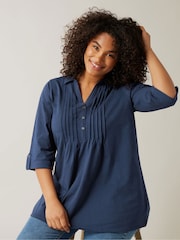 Evans Blue Pintuck Slub Henley Top - Image 1 of 5