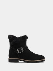 Evans Black Wide Fit Round Faux Fur Leather Boots - Image 1 of 3