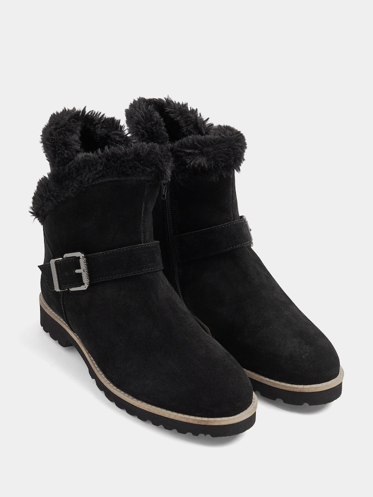 Evans Black Wide Fit Round Faux Fur Leather Boots - Image 2 of 3 Evans Black Wide Fit Round Faux Fur Leather Boots - Image 2 of 3