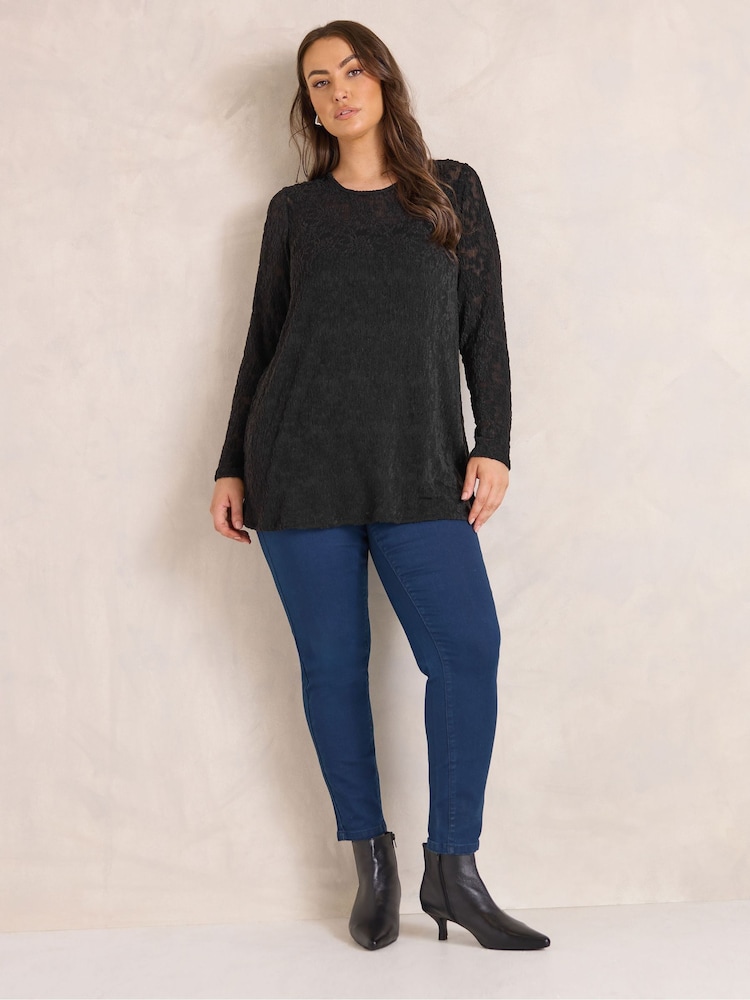 Evans Black Floral Sheer Lace Top - Image 2 of 6 Evans Black Floral Sheer Lace Top - Image 2 of 6
