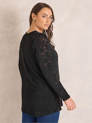 Evans Black Floral Sheer Lace Top - Image 3 of 6