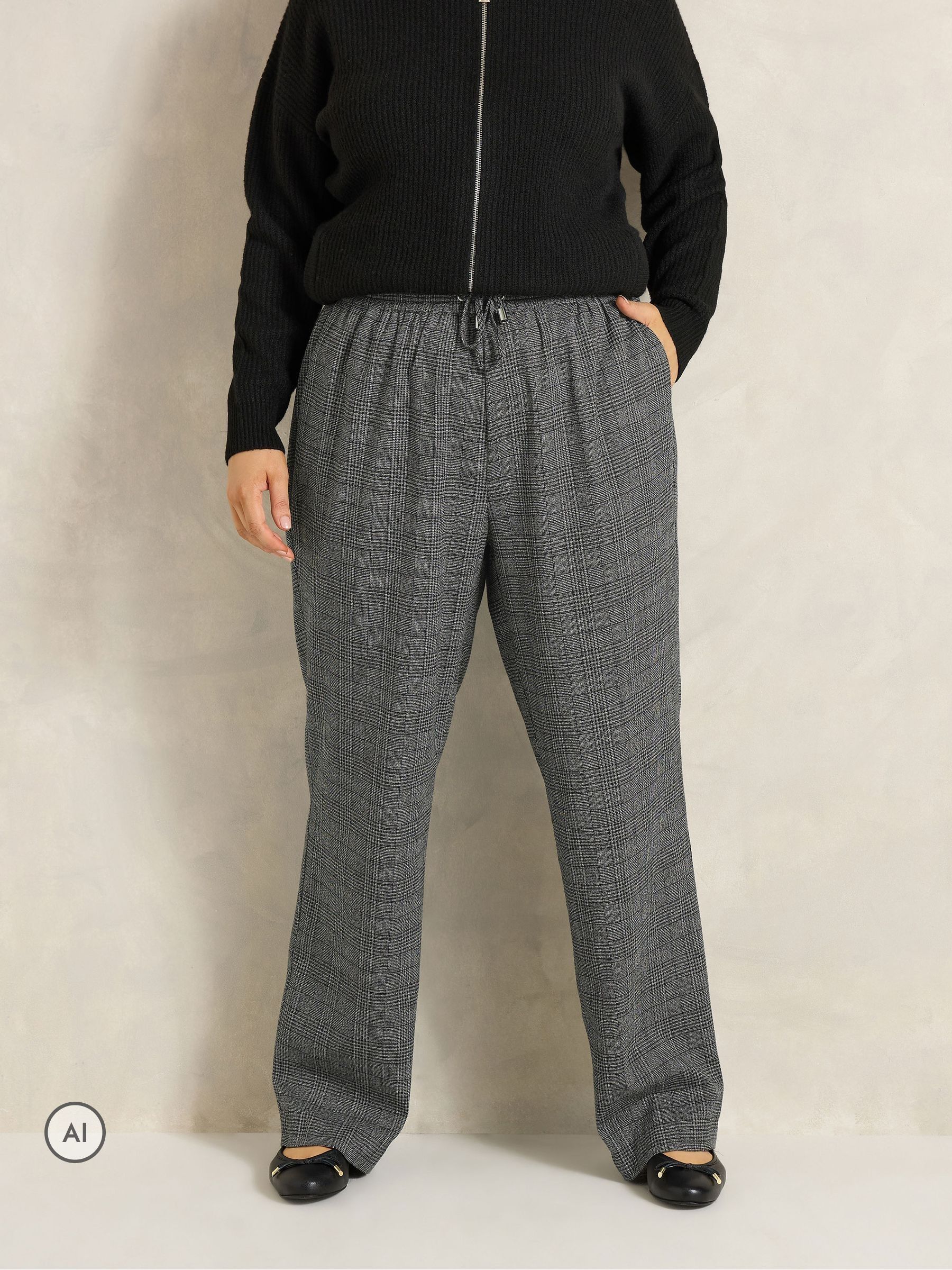 Evans Women's Grey Plus Check Straight Leg Trousers Size 30-32 - Image 2