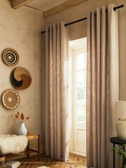 Natural Fine Bouclé Eyelet Lined Curtains - Image 2 of 5