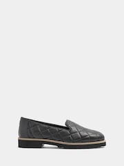 Evans Black Wide Fit Slipper Cut Leather Loafers - Image 1 of 3