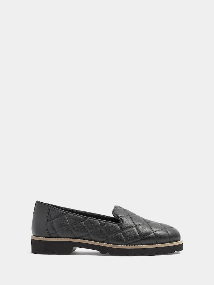 Evans Black Wide Fit Slipper Cut Leather Loafers - Image 1 of 3 Evans Black Wide Fit Slipper Cut Leather Loafers - Image 1 of 3