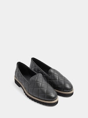Evans Black Wide Fit Slipper Cut Leather Loafers - Image 2 of 3