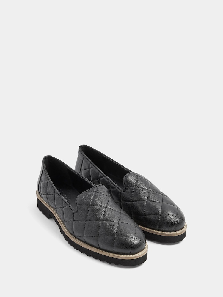 Evans Black Wide Fit Slipper Cut Leather Loafers - Image 2 of 3 Evans Black Wide Fit Slipper Cut Leather Loafers - Image 2 of 3