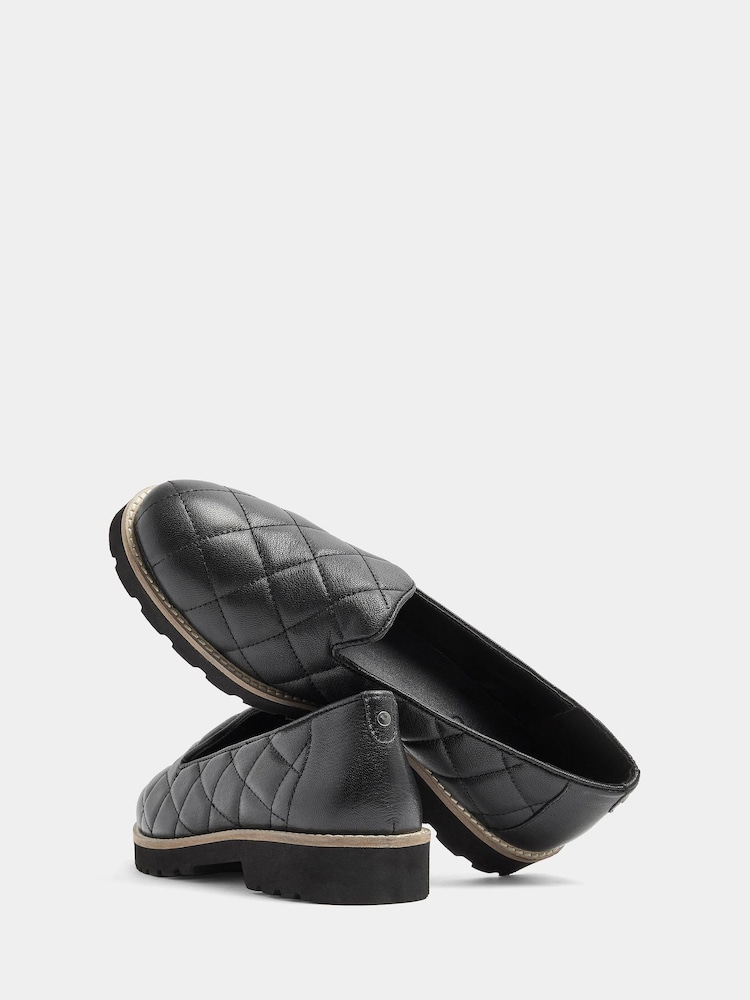 Evans Black Wide Fit Slipper Cut Leather Loafers - Image 3 of 3 Evans Black Wide Fit Slipper Cut Leather Loafers - Image 3 of 3