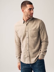 Neutral Brushed Texture 100% Cotton Long Sleeve Shirt - Image 1 of 8