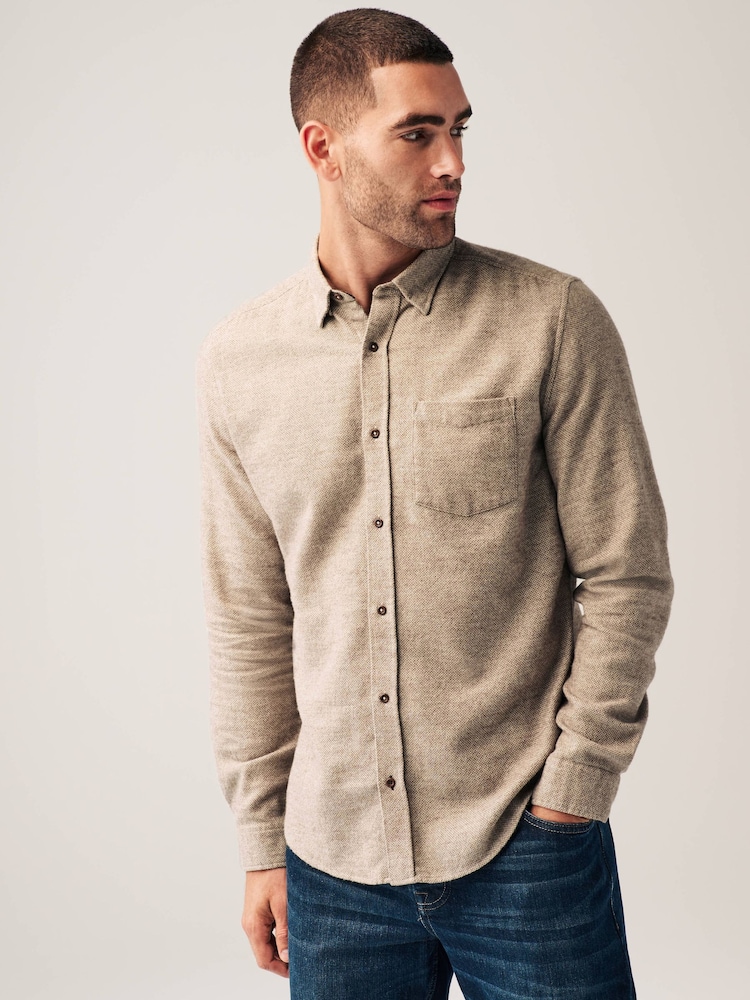 Neutral Brushed Texture 100% Cotton Long Sleeve Shirt - Image 1 of 8 Neutral Brushed Texture 100% Cotton Long Sleeve Shirt - Image 1 of 8