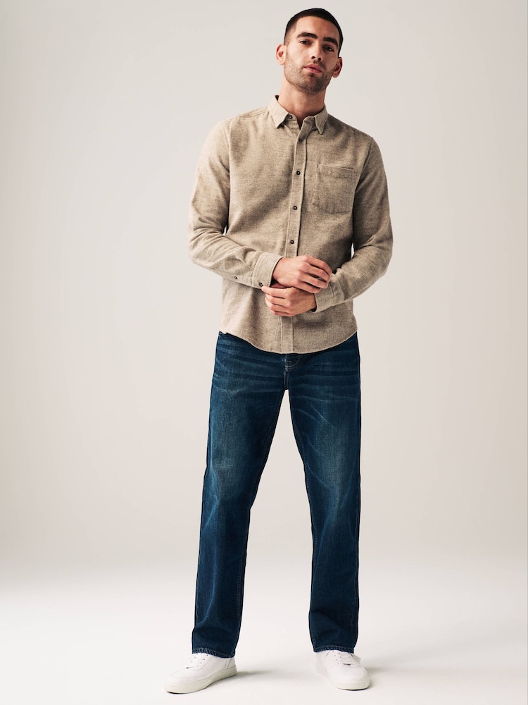 Neutral Brushed Texture 100% Cotton Long Sleeve Shirt - Image 2 of 8