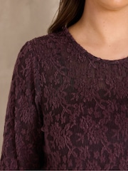 Evans Red Floral Sheer Lace Top - Image 4 of 6