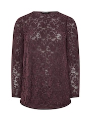 Evans Red Floral Sheer Lace Top - Image 5 of 6