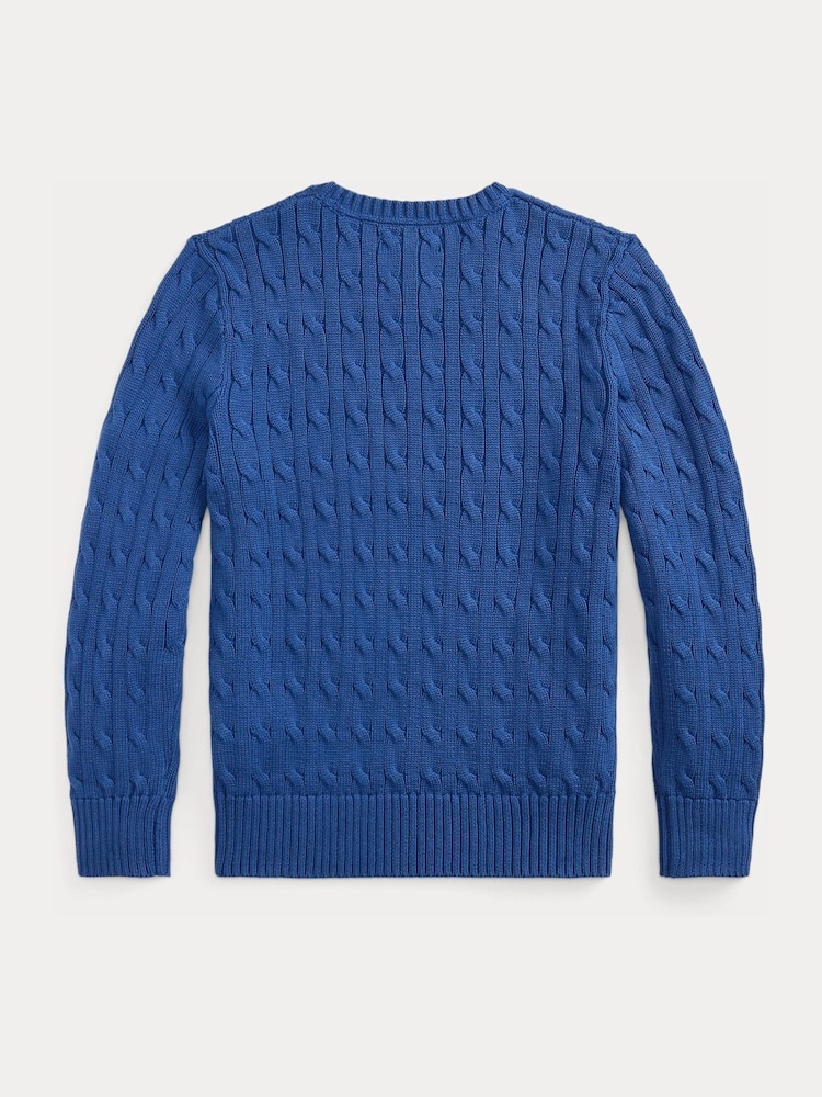 Polo Ralph Lauren Blue Logo Cable Knit Jumper - Image 2 of 2 Polo Ralph Lauren Blue Logo Cable Knit Jumper - Image 2 of 2