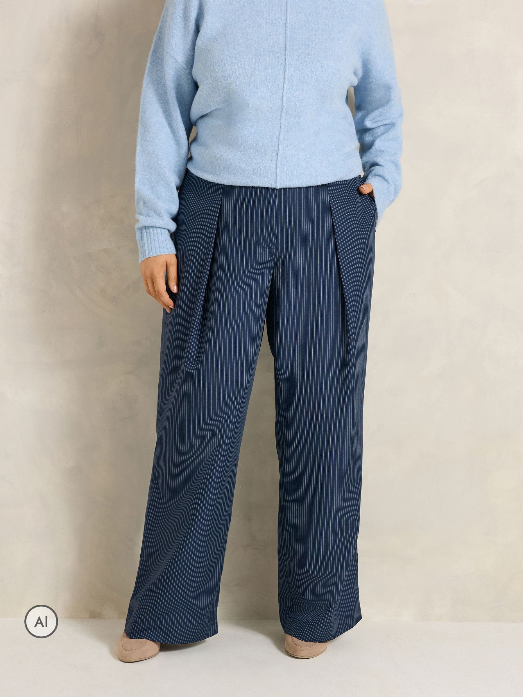 Evans Women's Dark Navy Stripe Wide Leg Trousers In | Size: 30-32 - Image 2