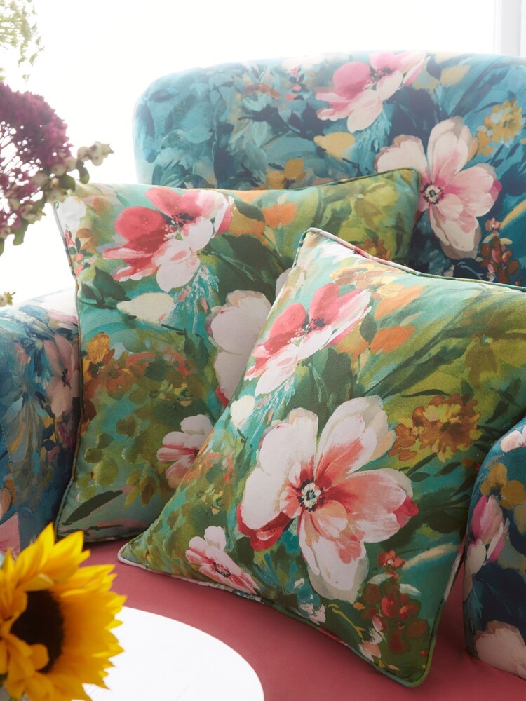 Studio G Green Bouquet 100% Cotton Cushion - Image 1 of 2