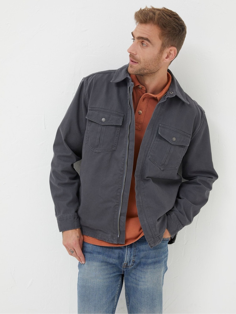 FatFace Grey Bowd Zip Front Overshirt - Image 1 of 4