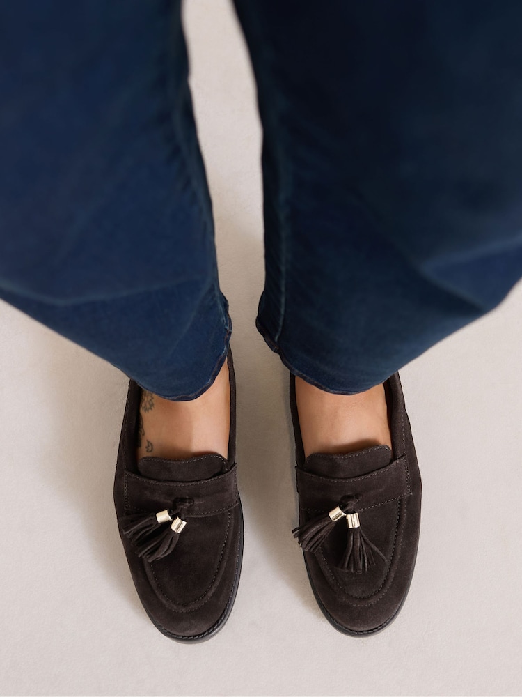 Evans Brown Extra Wide Fit Tassel Detail Suede Loafers - Image 1 of 5
