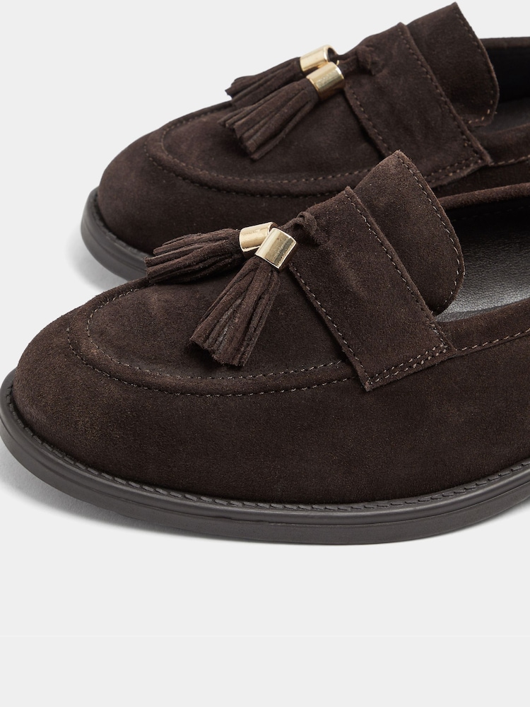 Evans Brown Extra Wide Fit Tassel Detail Suede Loafers - Image 5 of 5