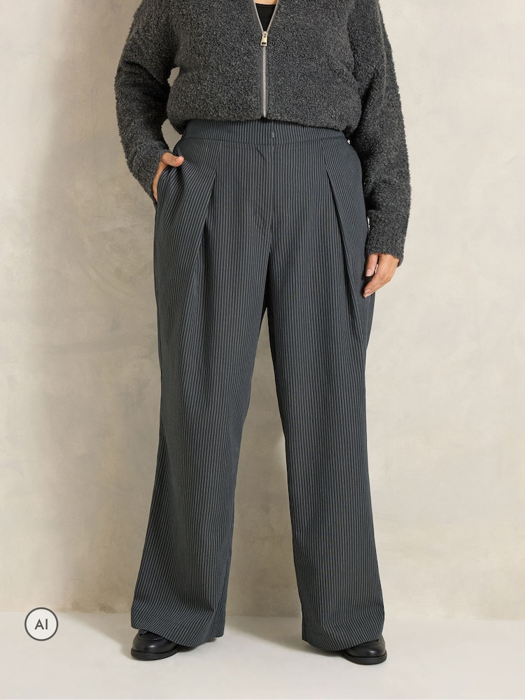 Evans Grey Pleated Stripe Trousers - Image 1 of 6