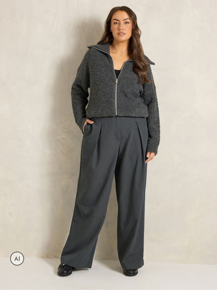 Evans Grey Pleated Stripe Trousers - Image 2 of 6