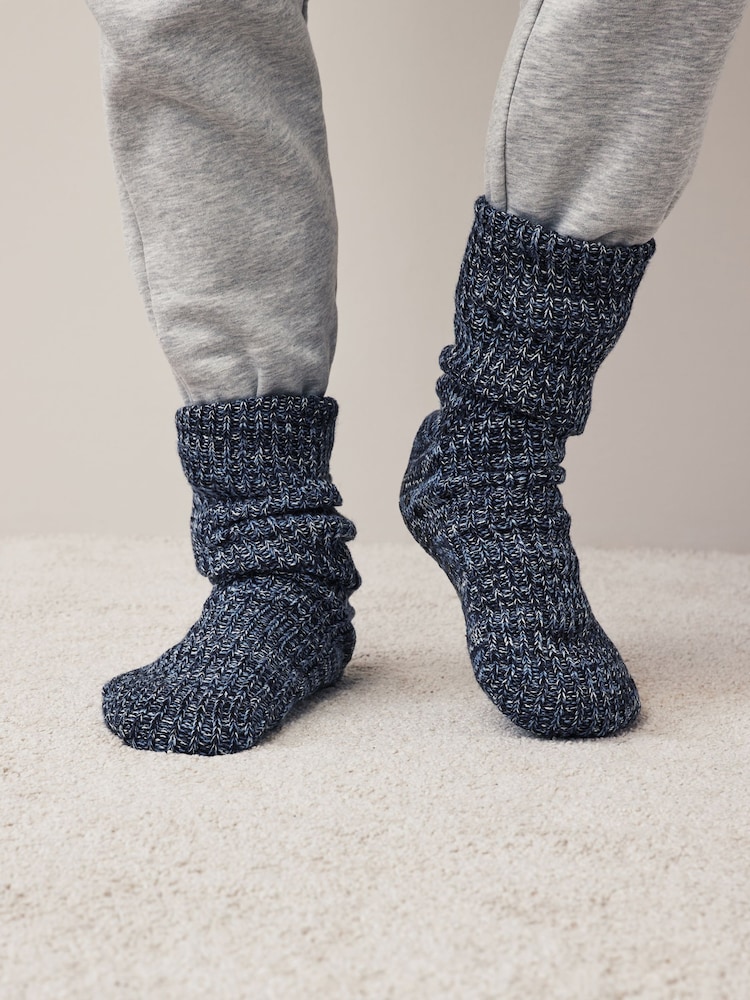 Navy Blue Ombre Cable Slipper Socks - Image 1 of 4