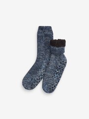 Navy Blue Ombre Cable Slipper Socks - Image 2 of 4