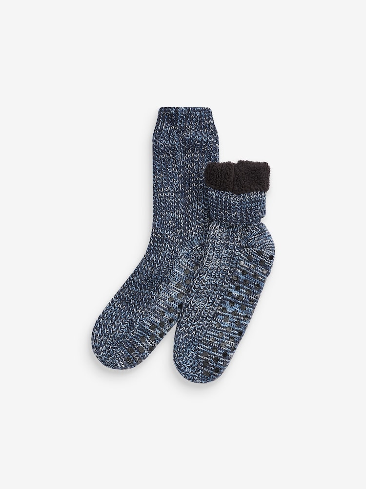 Navy Blue Ombre Cable Slipper Socks - Image 2 of 4