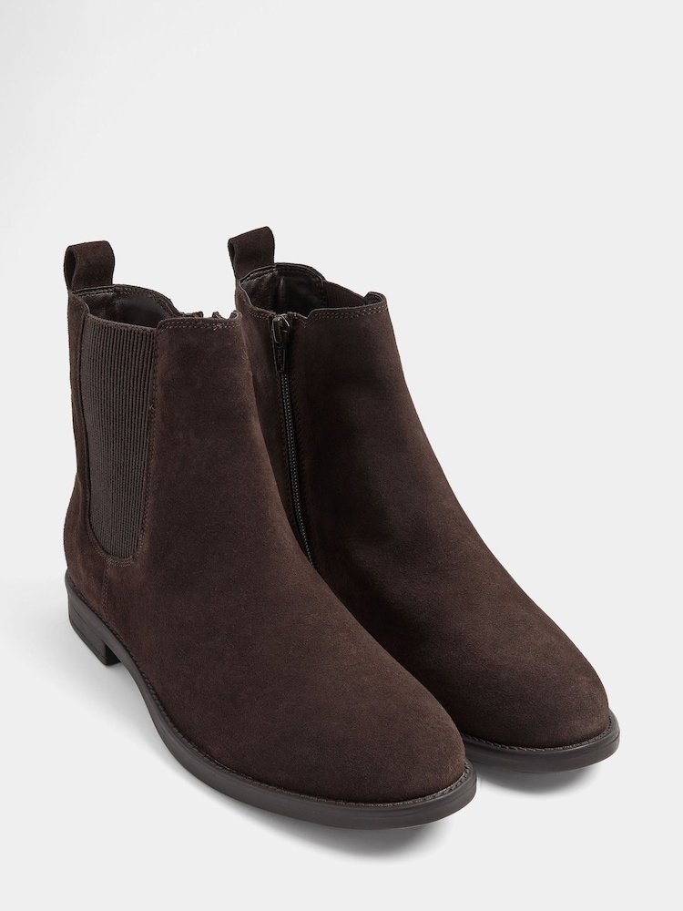 Evans Brown Wide Fit Suede Chelsea Boots - Image 2 of 4 Evans Brown Wide Fit Suede Chelsea Boots - Image 2 of 4