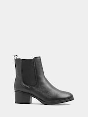 Evans Black Extra Wide Fit Leather Block Heel Chelsea Boots - Image 2 of 4