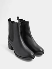 Evans Black Extra Wide Fit Leather Block Heel Chelsea Boots - Image 3 of 4
