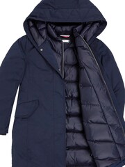 Синяя дутая парка с капюшоном Tommy Hilfiger - Изображение 8 из 9