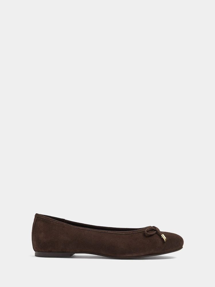 Evans Brown Suede Ballerina Pumps in Wide E Fit - Image 1 of 4