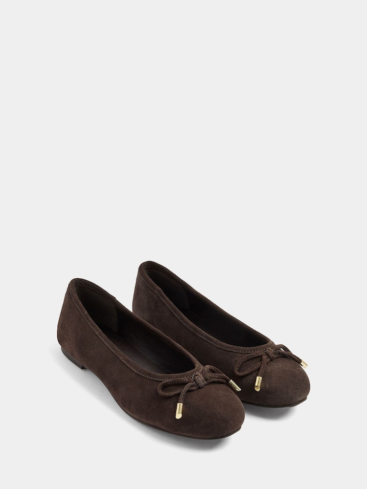 Evans Brown Suede Ballerina Pumps in Wide E Fit - Image 2 of 4