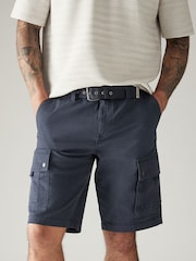 Navy Blue Belted Cargo Shorts - Image 1 of 11