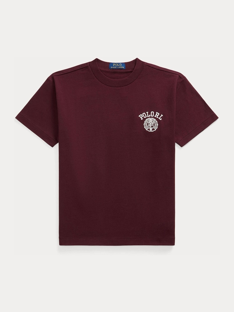 Polo Ralph Lauren Red Collegiate Logo Jersey T-Shirt - Image 1 of 2 Polo Ralph Lauren Red Collegiate Logo Jersey T-Shirt - Image 1 of 2