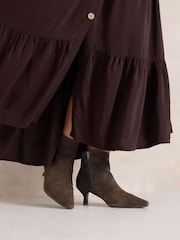 Evans Brown Extra Wide Fit Suede Kitten Heel Pointed Boots - Image 1 of 5